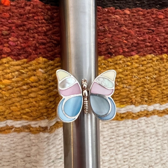 ❤️ Zuni Style Inlaid MOP Signed “LS” Lee Sands Butterfly Moveable Wings Ring - Picture 13 of 15